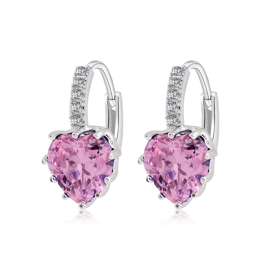 New European & American Fashion Earrings with AAA Zircon - Peach Heart Multi-Color Style
