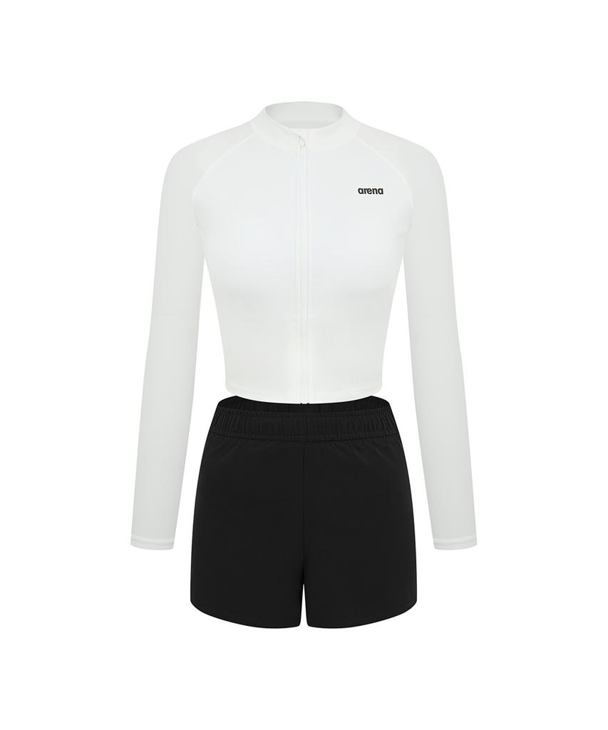 Alena Initial Leisure Crop Zip-Up Rash Guard Set A4Bl1Ps03Wht
