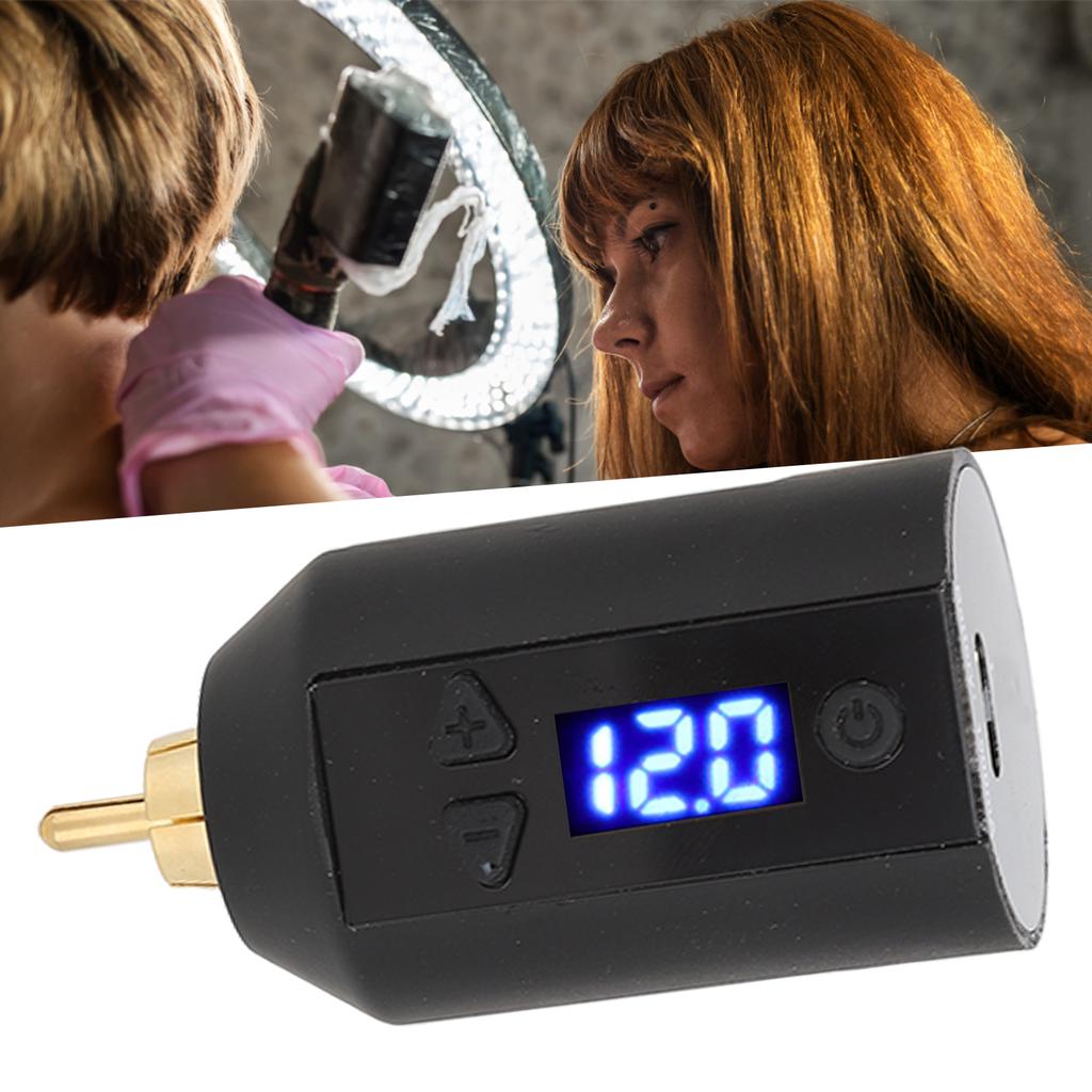 Tattoo Pen Power Supply 3‑12V Black Tattoo Power Supply USB Charging Adjustable Voltage Cordless Tattoo Pen Power Supply
