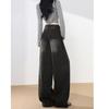 Damen Jeans mit Hoher Taille Weiter Beine Lockerer Schnitt Kordelzug Farbverlauf Strasssteine Schwarz Grau Denim Hose