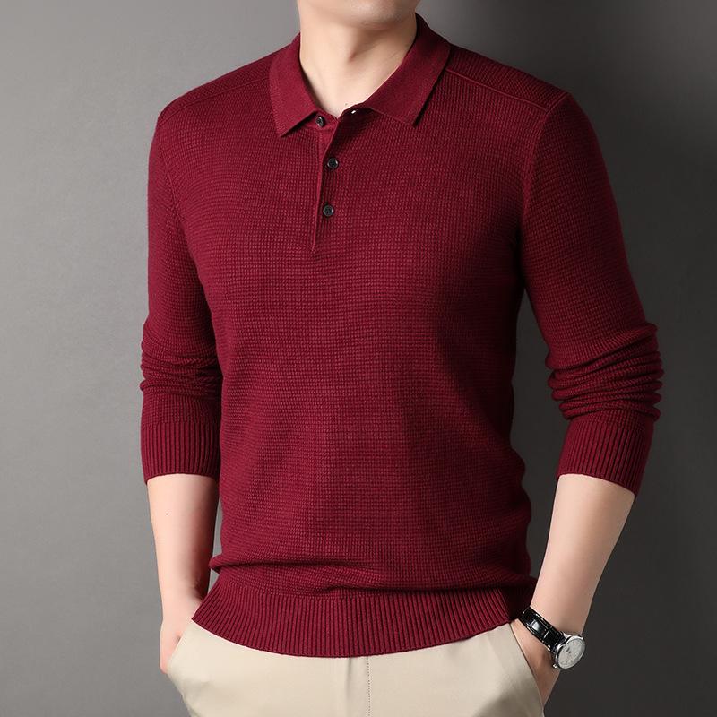 

Осенне-зимняя мужская шерстяная трикотажная модная повседневная однотонная трикотажная рубашка с лацканами, мужская одежда, мужской свитер 130/4XL