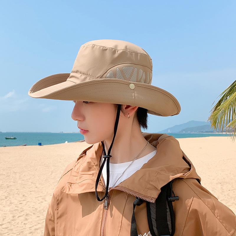 9250 Summer Men's Sun Hat Outdoor Mountaineering Fishing Sun Hat Breathable Mesh Big Eaves Bucket Hat