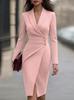 European and American style new solid color slim-fitting waist long-sleeved suit dress hip-wrapped skirt temperament thin medium and long skirt