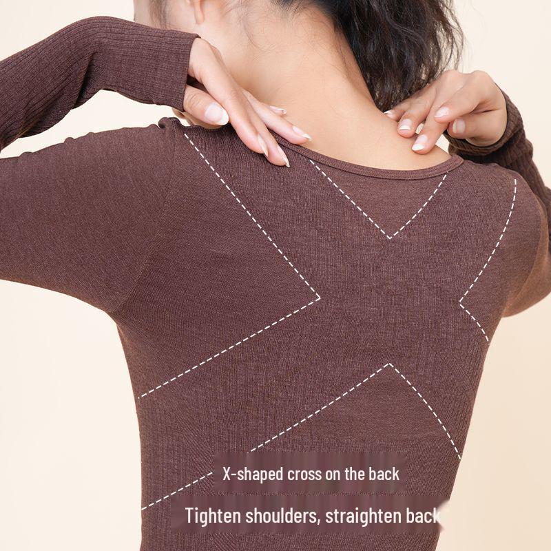 Women's Autumn Warm Clothing Set: Acrylic Heat-Generating Seamless Slimming Underwear and Pants for Body Shaping.