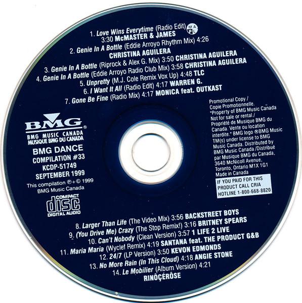 CD РАЗЛИЧНЫЕ Bmg Танцевальная Компиляция 33 KCDP51749 BMG Music Canad 1999 Канада Танцы Электроника Б/У