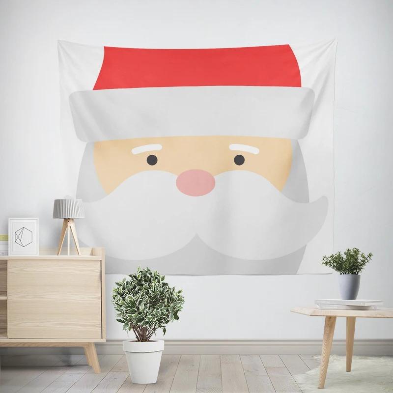 Christmas New Year White Bearded Santa Claus Pattern Living Room Bedroom Decorative Tapestry