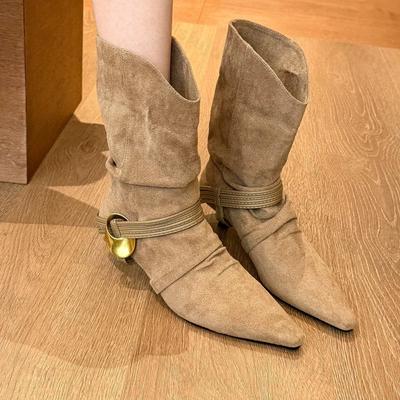 Women's Ankle Boots 2026 Autumn Pointed Toe High Heels Shoes Woman Chelsea Boots Dress Pumps Suede Leather Mujer Zapatillas