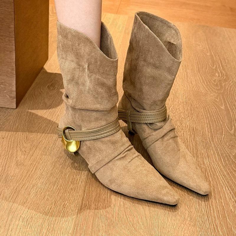 Fashion Women's Ankle Boots 2025 Autumn Pointed Toe High Heels Shoes Woman Chelsea Boots Dress Pumps Suede Leather Mujer Zapatillas