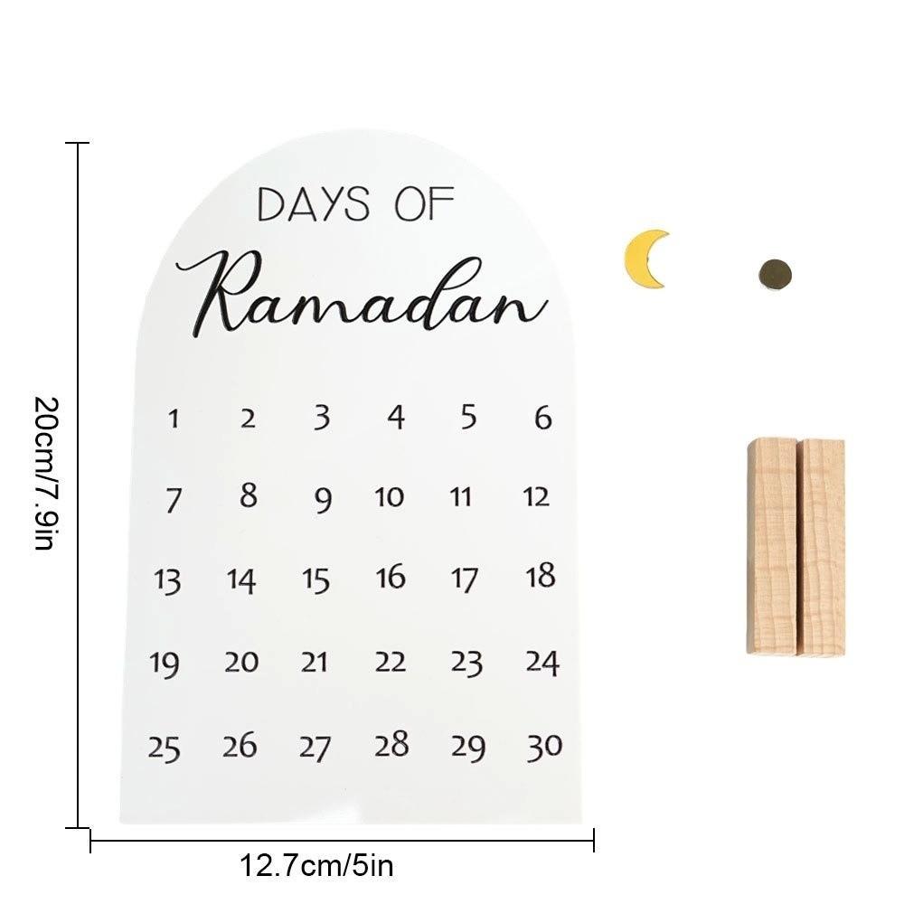 Acrylic Ramadan Advent Calendar White Mirror 30 Days Countdown Calendar DIY Crafts Wooden Base Eid Mubarak Decor
