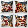 4PCS Tree Flower Christmas Pillow Covers New Year Snowman Pillow Cover Throw Cushion Case  Home