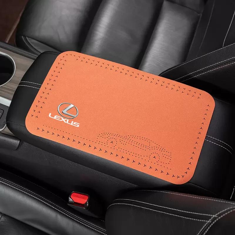 

1Pcs Car Emblem Suede Armrest Box Pad Soft Mat For Lexus ES RX NX LS UX LM LX GX LC RZ IS CT GS RC HS SC IS300 RX350 LS500 LX600 помаранчевий