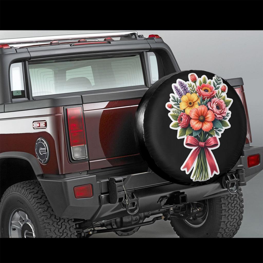 Floral Bouquet Spare Tire Cover Polyester Durable Protection for SUV Truck Outdoor Use
