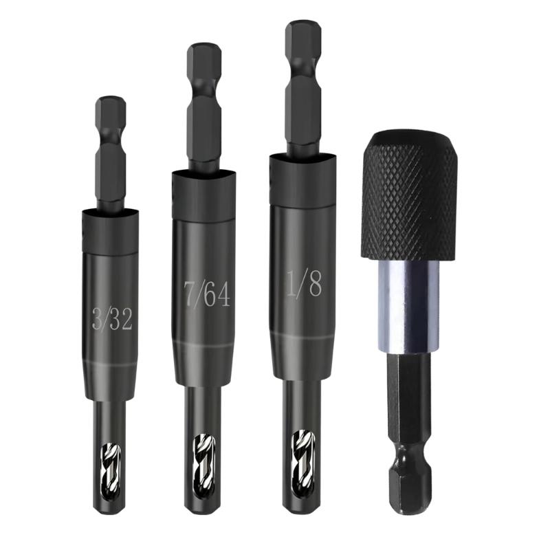 Upgraded Self Centering Drill Bit 3/32", 7/64", 1/8" with Bit Holder for 1/4'' Hexagonal Shank Drill Woodworking