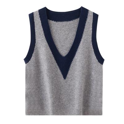 Knitted Sweater Vest Autumn And Winter New Wool Korean Version Loose Outer Wear Color Matching V-Neck Sweater Knitted Vest