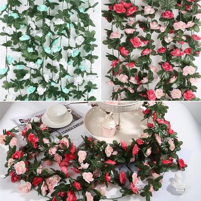2,5m/8,2 pés Flores Artificiais Flores de Seda Guirlanda de Folhas de Rosa Trepadeira Hera para Decoração de Casamento Jardim 6 Peças