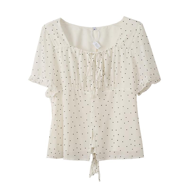 Fat Mm Sweet Niche Design Sense Age-reducing Chiffon Shirt Women's Summer New Polka Dot Cool Top 242368