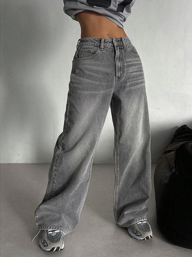 Fashion Vintage Denim Jeans Women Spring New Style Draped Straight Leg Loose High Waist Wide Leg Casual Pants
