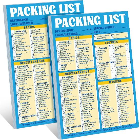 Eaasty 2 Pcs 120 Sheets Summer End of Year Travel Packing List 6 x 9 Packing List Checklist Notepad Cruise Checklist Essentials Note Pad for Hiking