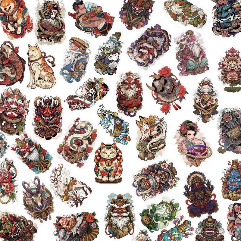 

Pack of 50 Japanese Style Tattooing Sticker Quality PET Body Decorative Decal Not Easy Fading Design for Decoration 1