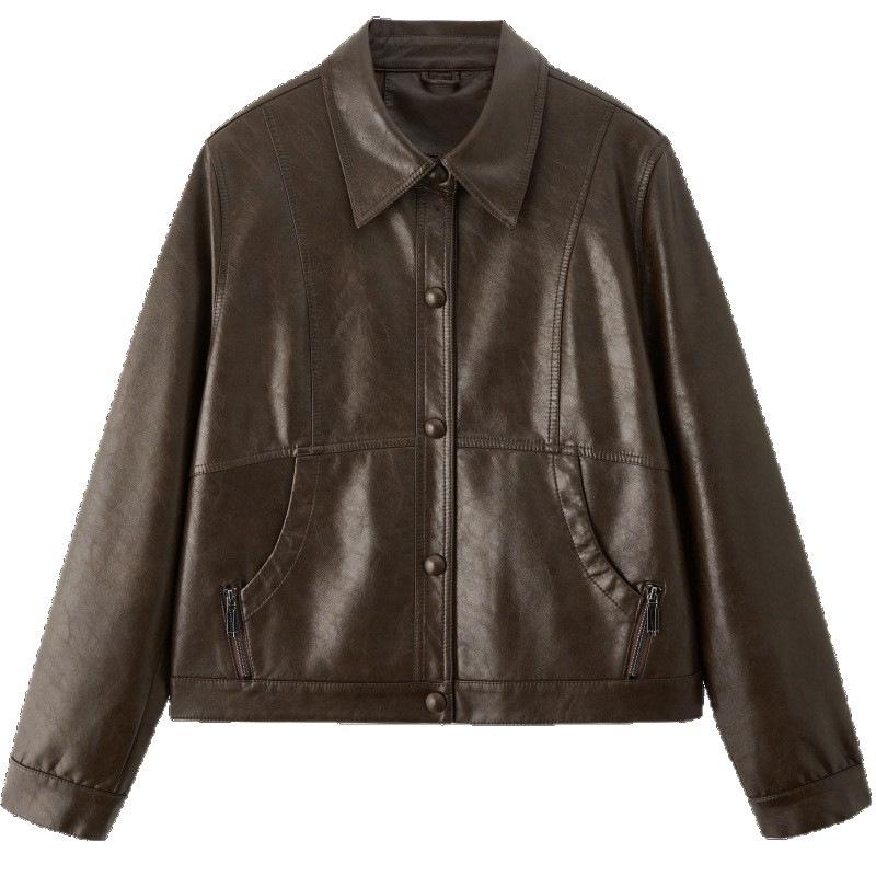 2025 Autumn/Winter Korean Style Genuine Sheepskin Jacket with Turn-Down Collar - Casual, Loose, and Versatile