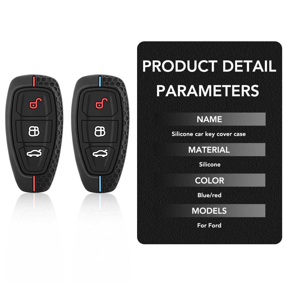 Custodia Silicone Telecomando Auto 3 Pulsanti Senza Chiave Per Ford (Focus, Fiesta, Kuga) – Colore Blu
