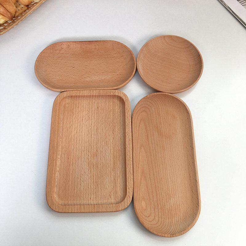 Wood Tray Oval Beech Small Wooden Disc Circular Wooden Dessert Plate Cake Tray