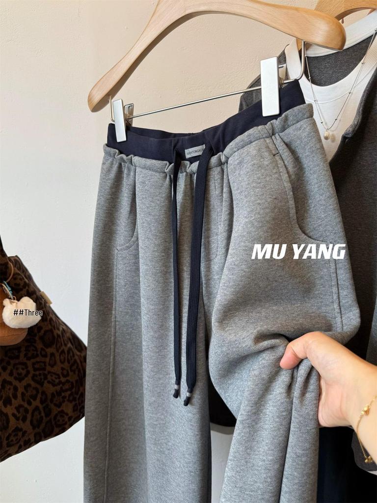 Women's Plus Size Fleece-Lined Wide-Leg Sweatpants - Autumn/Winter Versatile Casual Style