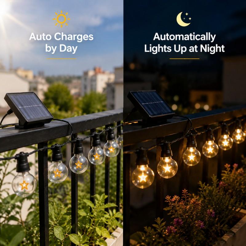 Solar Star String Lights 5M 10LED with 2M Lead Wire & 10 Hooks, Outdoor Waterproof Garden Christmas Decor Lights
