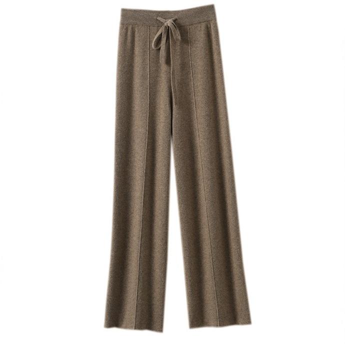 Herbst- und Winter Weitbeinige Hosen Damen Hochtailliert Locker Lässig Gerades Bein Gestrickte Dicke Hosen