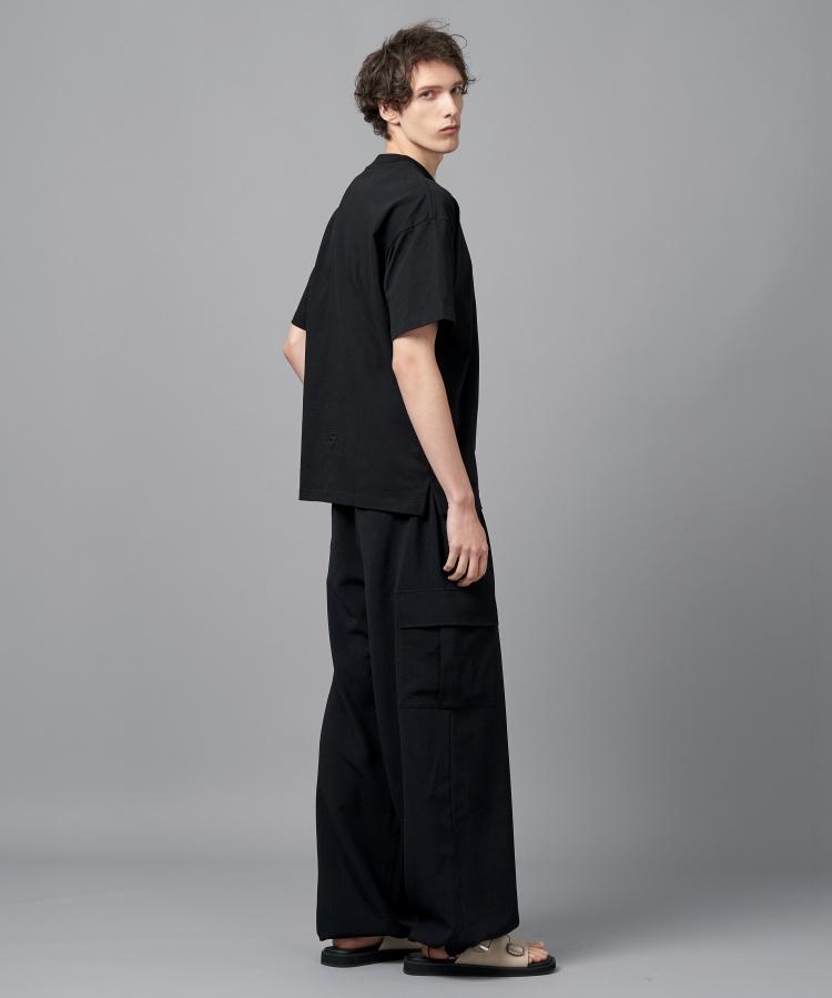 COMSPACE1980 Overside Zipper Pocket Woven Contrast T-Shirt_Black