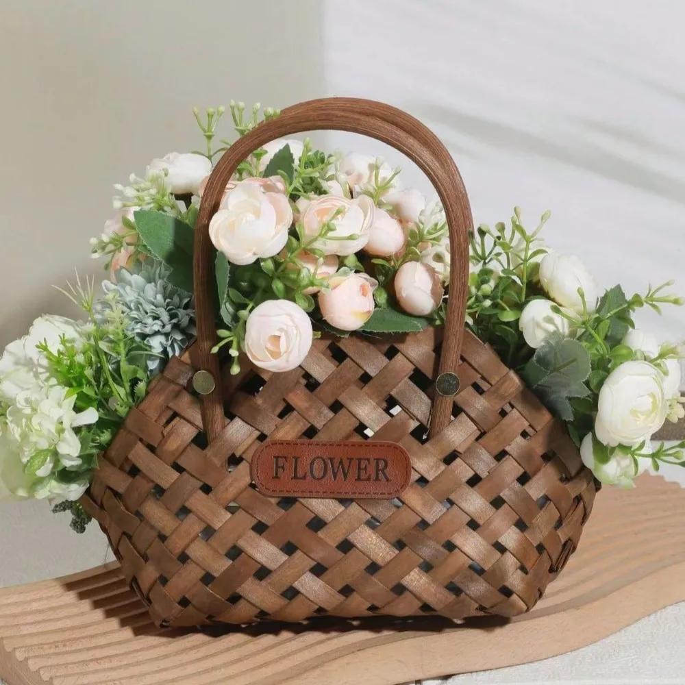 Wedding Decor Souvenir Handmade DIY Woven Rattan Hand Basket Storage Basket Wicker Baskets Flower Baskets Flowers Bamboo Basket