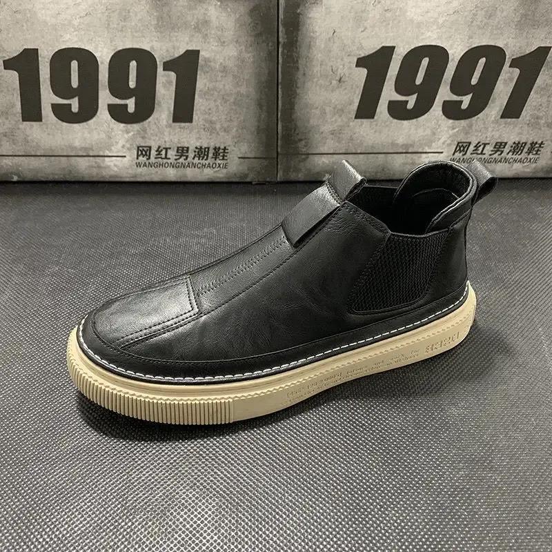 Fashion Men's Ankle Boots New High-top Flat Casual Shoes Men's Autumn and Winter Plush Men's Boots Fashion Shoes for Men Leather Shoes
