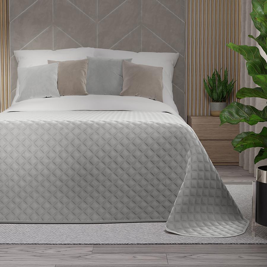 VELVI Decorative bedspread - pastel gray, quilted elegance - 220x240cm