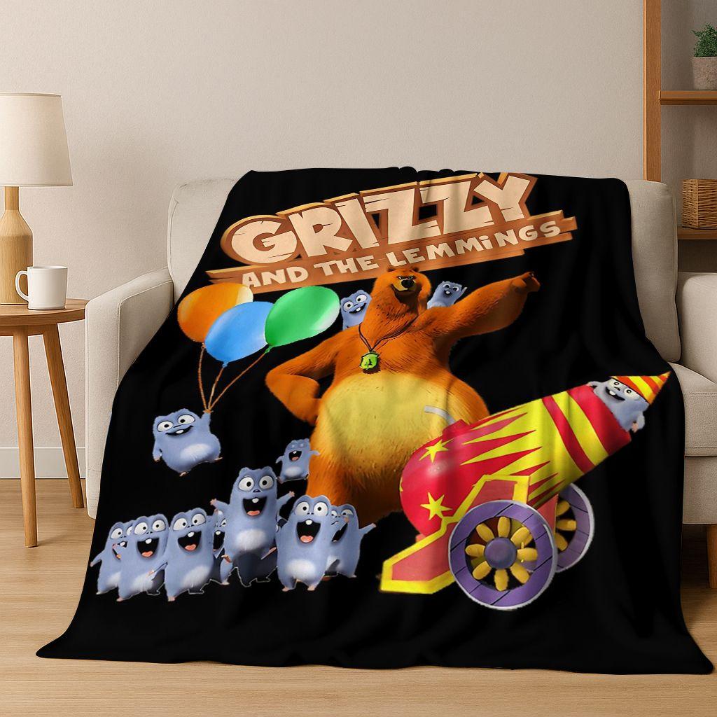 Funny Grizzy and The Lemmings Cartooon Flannel Blanket,Cozy Soft Throw Blanket for Home Bedroom Bed Sofa Picnic Cover Kid Gift