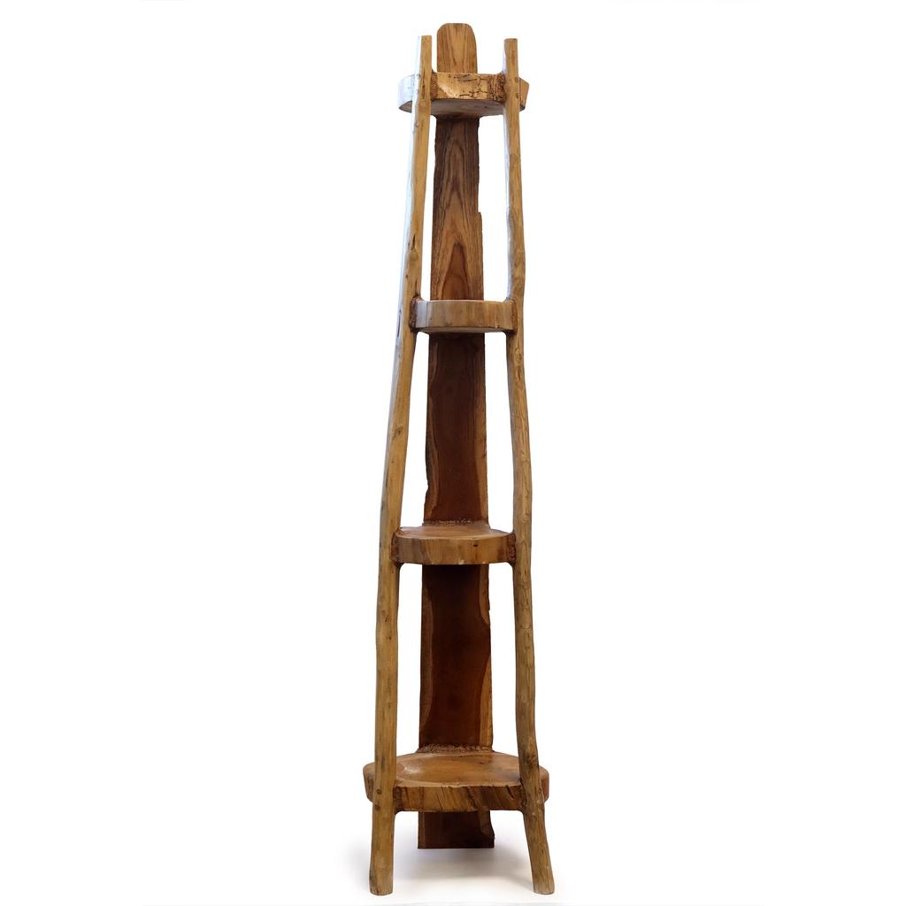Natural Teak Corner Shelf Unit 4 Shelves 135cm