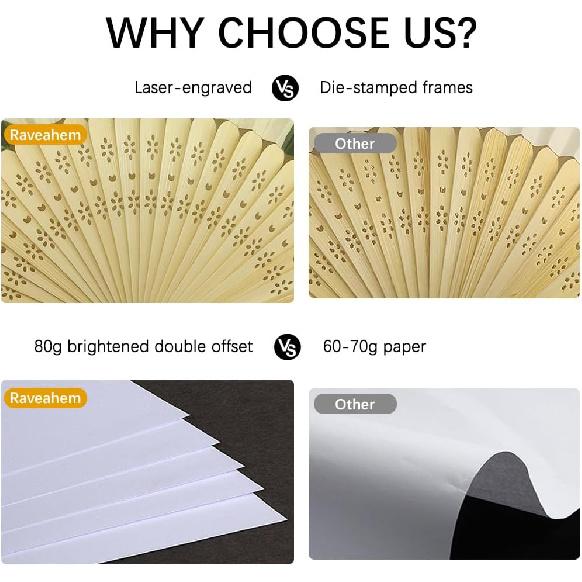 12 Pcs Paper Folding Hand Fan, 8.26 Inch Portable Small Handheld Wedding Fan Bulk for Wedding Guests, Party Favors, Bridal Baby Shower Decorations,