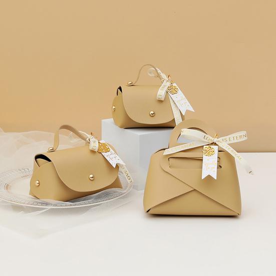 Packaging Box Ribbon Bow Handle Design Handbag Shape Faux Leather Wedding Favors Gift  Candy Bag Household Accessories