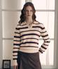 ROLAROLA V Neck Collar Stripe Knit Pullover Beige