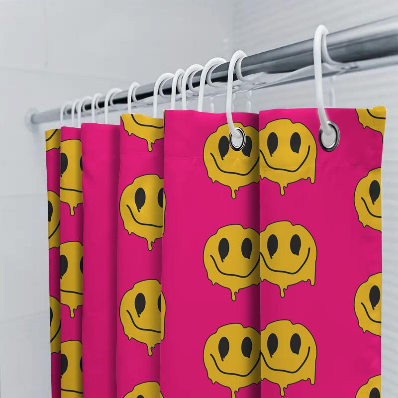 Happy Face Shower Curtain Waterproof Fabric Bold Pink With Smiley Faces Design For Bath Decoration In Bathroom Decorations From