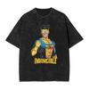 Vintage Washed Oversized TShirt InvincibleSuperhero Print Cotton Casual Short Sleeve Retro Streetwear Tee for Men Women