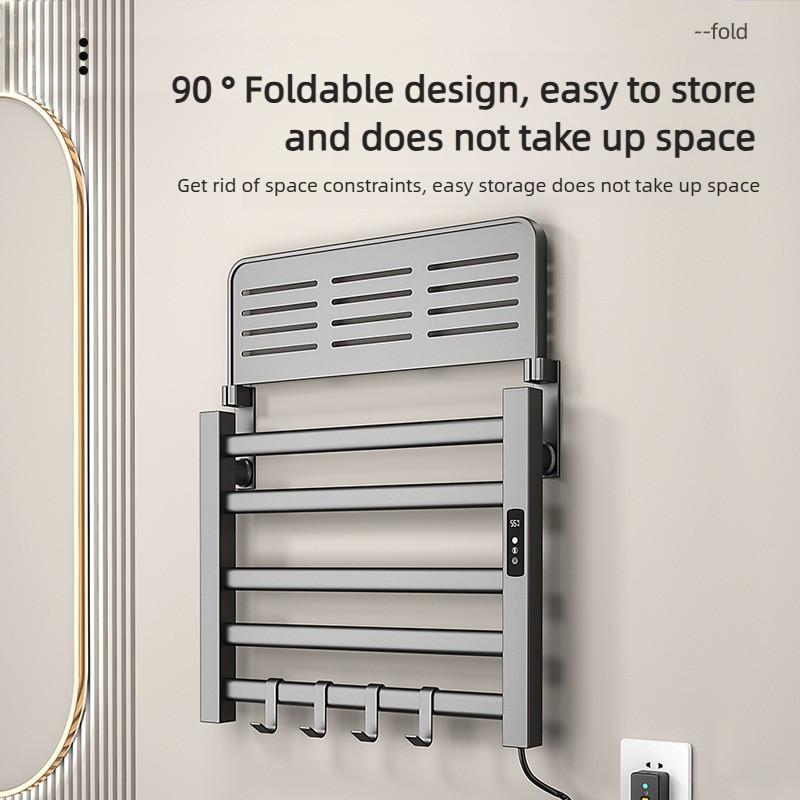 90° Intelligent Heating Drying Rack Bathroom Aluminum Alloy Towel Storage Rack Foldable Electric Towel Rack