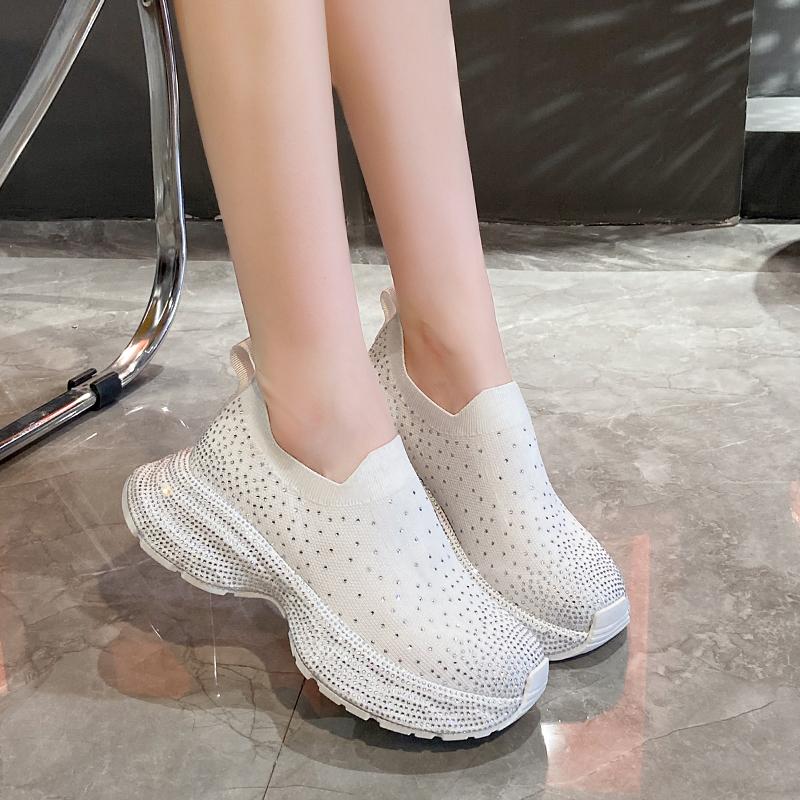 Fashion 2025 Summer Autumn Women's High Quality Water Diamond Casual Shoes Luxury Thick soled Single Shoes Designer SLIP-ON Flat Shoes
