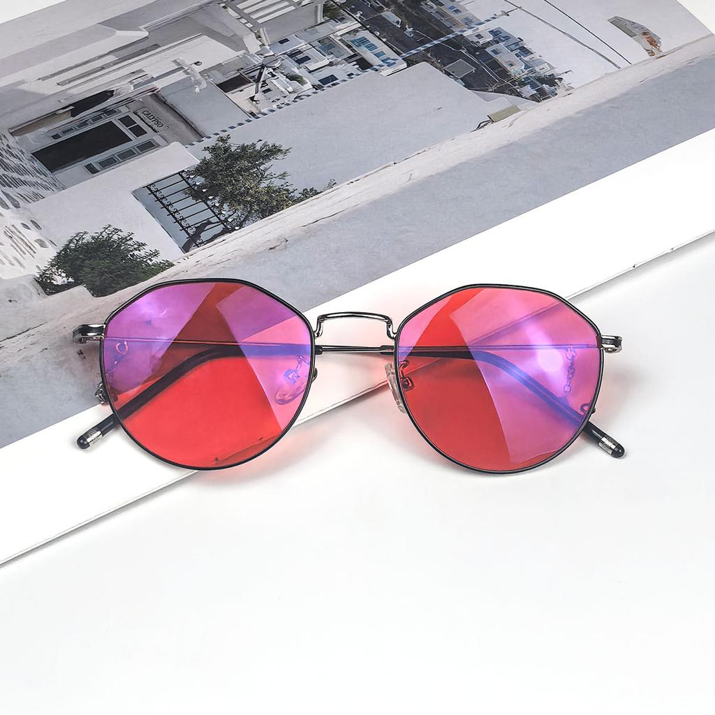 Blue Light Blocking Glasses Women Red Orange Lens Improve Sleep Metal Frame Small Size 133mm Nighttime Use