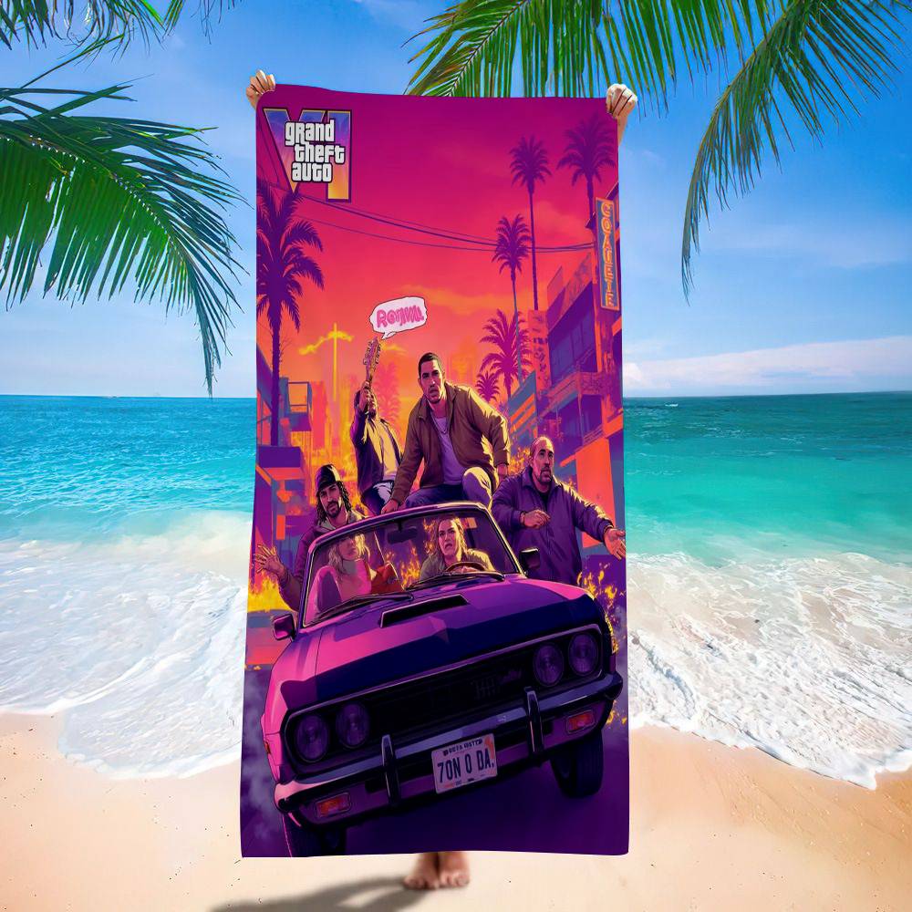 G-Grand T-Theft A-Auto VI Game Microfiber Blanket Quick Drying Beach Towels Oversized Printing Super Absorbent Pool Towel