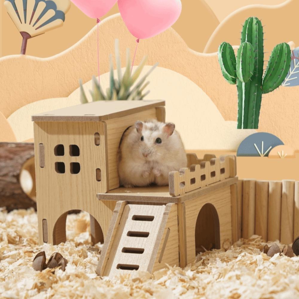 Durable Hamster House Natural Wooden Small Pets Hideaway New Hamster Hide Villa for Chinchilla