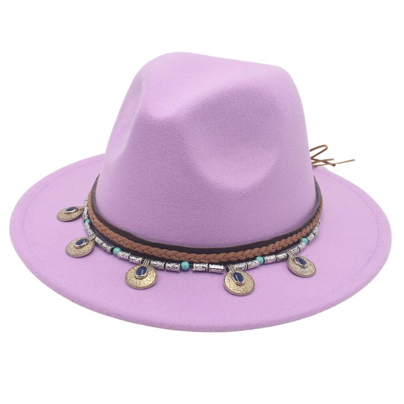 Flowing Beads Imitation Gemstone Tibetan Style Top Hat Jazz Dance Men'S And Women'S Big Eaves Hat
