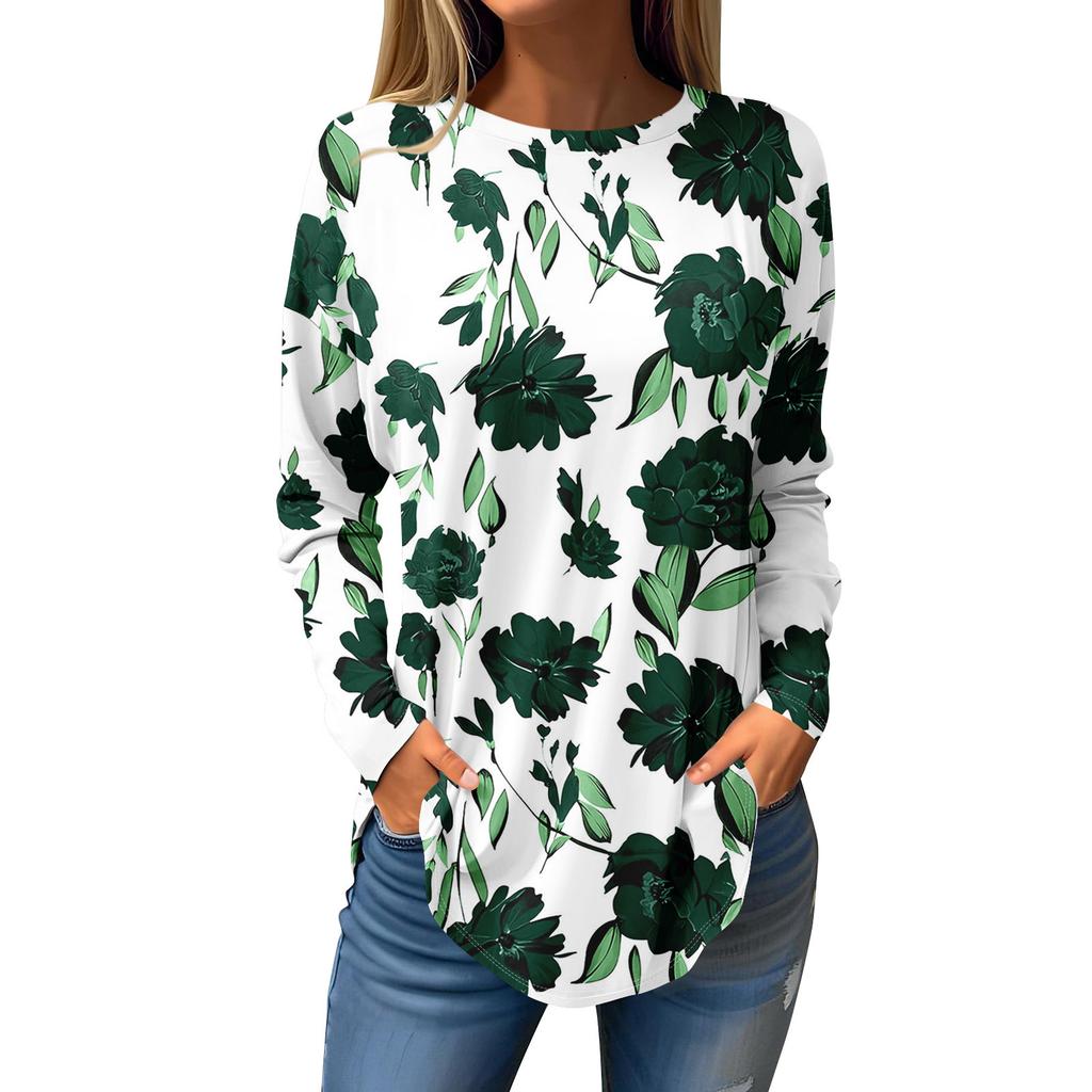 Tee Shirts For Women Fall Casual Long Sleeve Shirts Sweatshirt Christmas Printing Top Pullover
