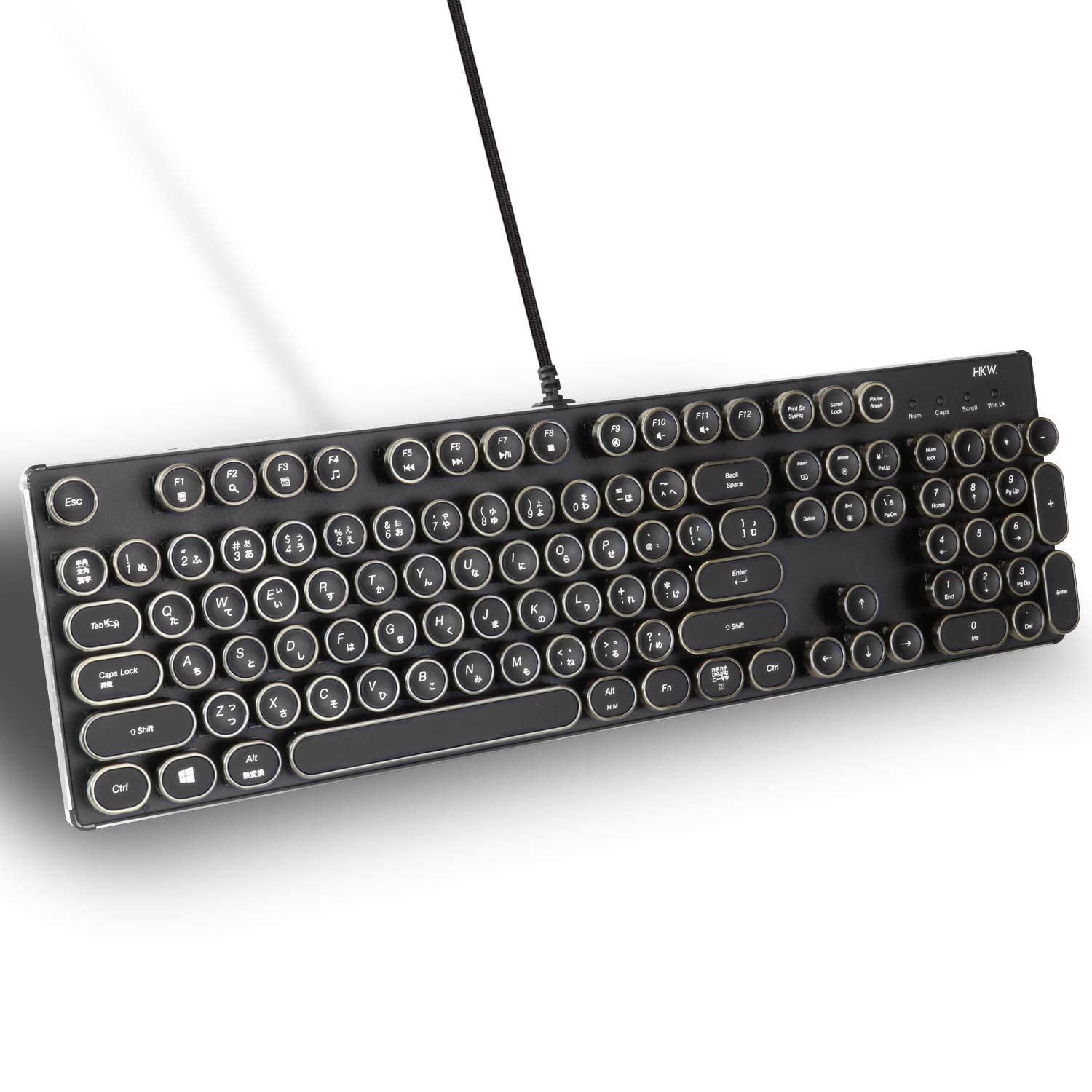 

HKW Typewriter-Style Mechanical Keyboard, Blue Switches, 104 Keys, USB Wired, Japanese Keyboard (Antique Style)