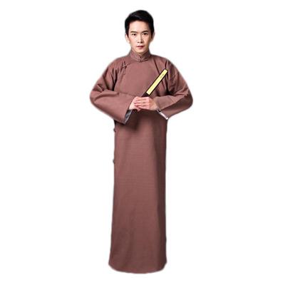 Herren Retro Mandarinjacke: Vierter Mai Baumwoll-Leinen Langer Kittel - Chinesischer Stil Comedy-Performance Kostüm