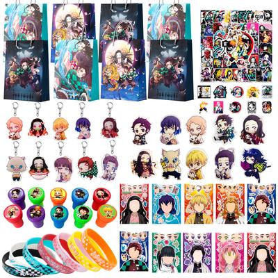 Demon Slayer Party Favors, 110pcs Birthday Party Favors Including Demon Slayer Stickers Bags Keychains Badge Seal Wristband Etc